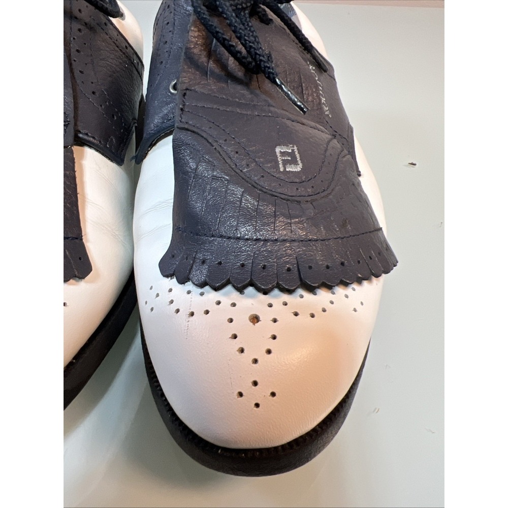 FootJoy Golf Shoes Men's 9W White Black Saddle Kiltie Classic Spikes - Picture 12 of 12